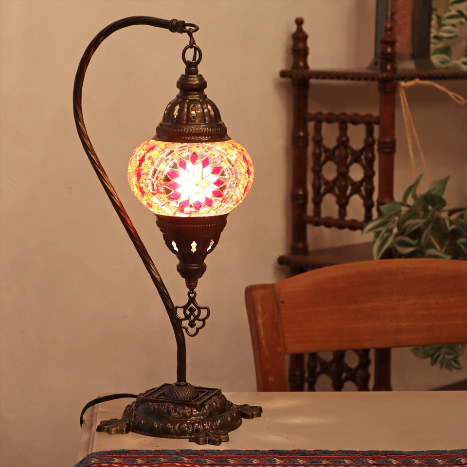 トルコランプ モザイクテーブルランプ ハンギング 全高42cm 横幅23cm オレンジ