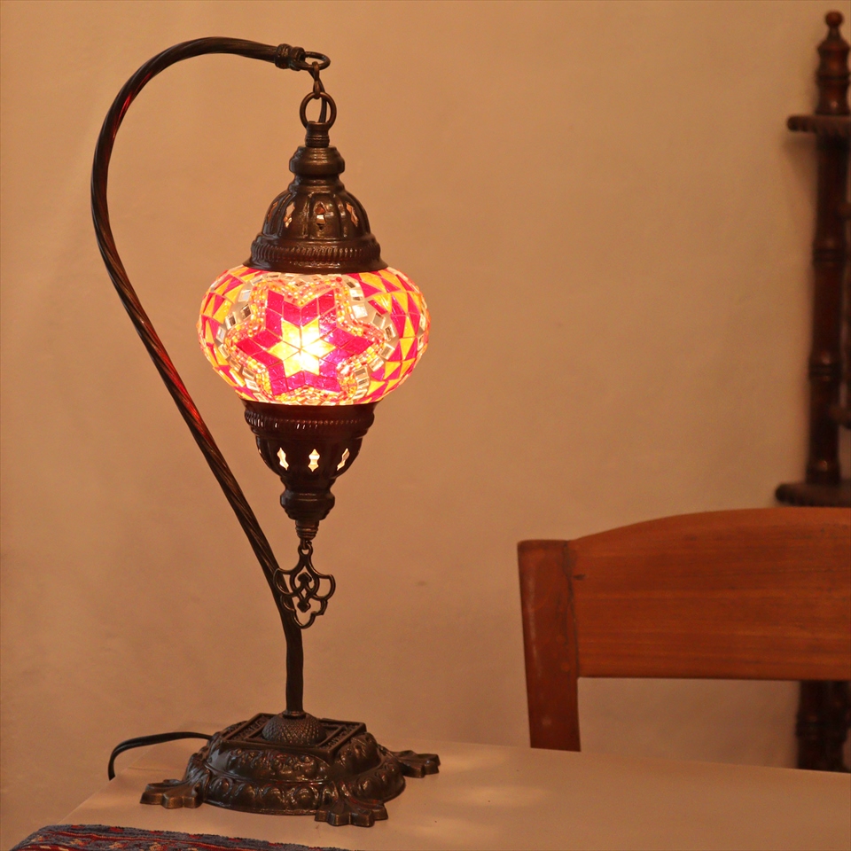 トルコランプ モザイクテーブルランプ ハンギング 全高42cm 横幅23cm オレンジ