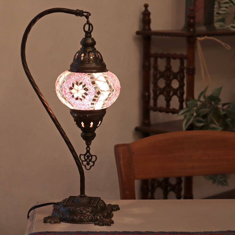 トルコランプ モザイクテーブルランプ ハンギング 全高42cm 横幅23cm ピンク