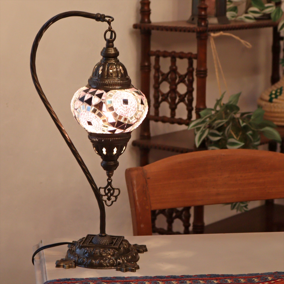 トルコランプ モザイクテーブルランプ ハンギング 全高42cm 横幅23cm パープル