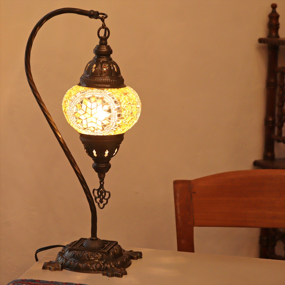 トルコランプ モザイクテーブルランプ ハンギング 全高42cm 横幅23cm イエロー