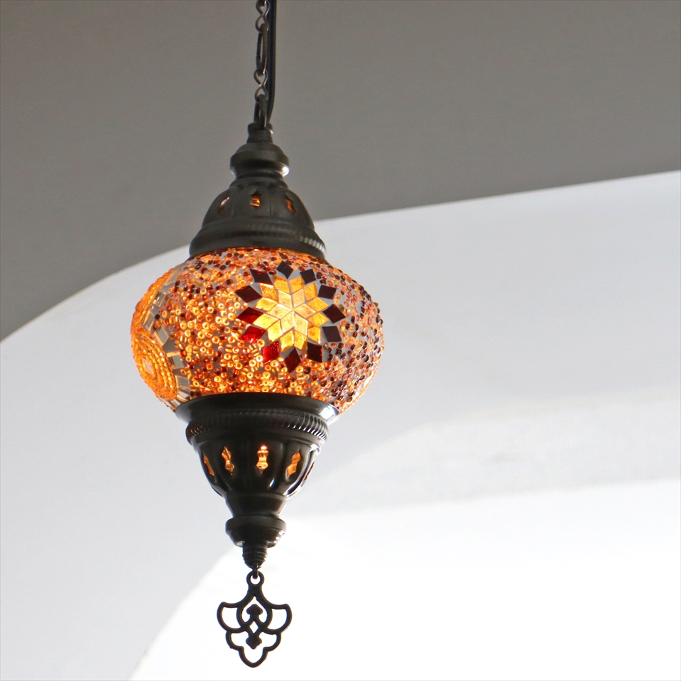 トルコランプ モザイクランプ 直径13cm 全高67cm アンバー ペンダントライト