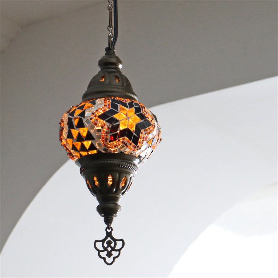トルコランプ モザイクランプ 直径13cm 全高67cm アンバー ペンダントライト