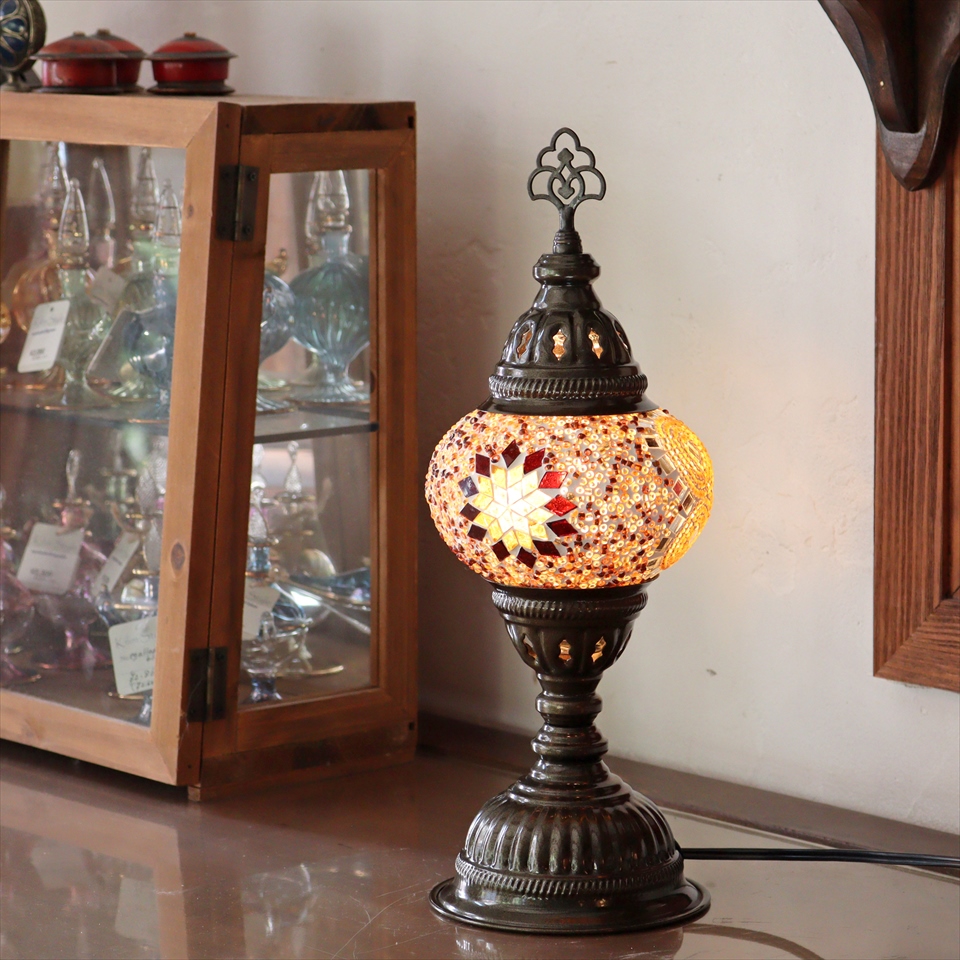 トルコランプ モザイクテーブルランプ 直径13cm 全高36cm アンバー