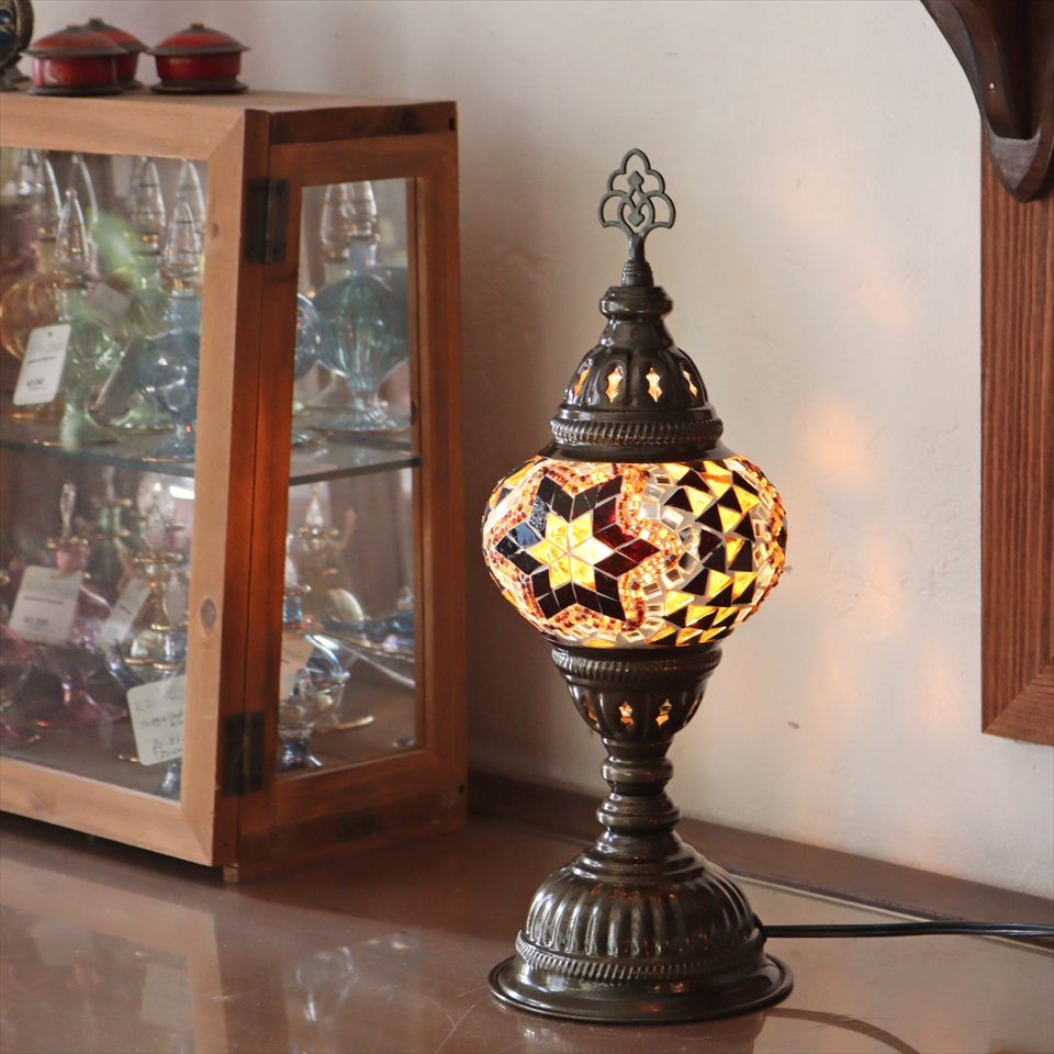 トルコランプ モザイクテーブルランプ 直径13cm 全高36cm アンバー