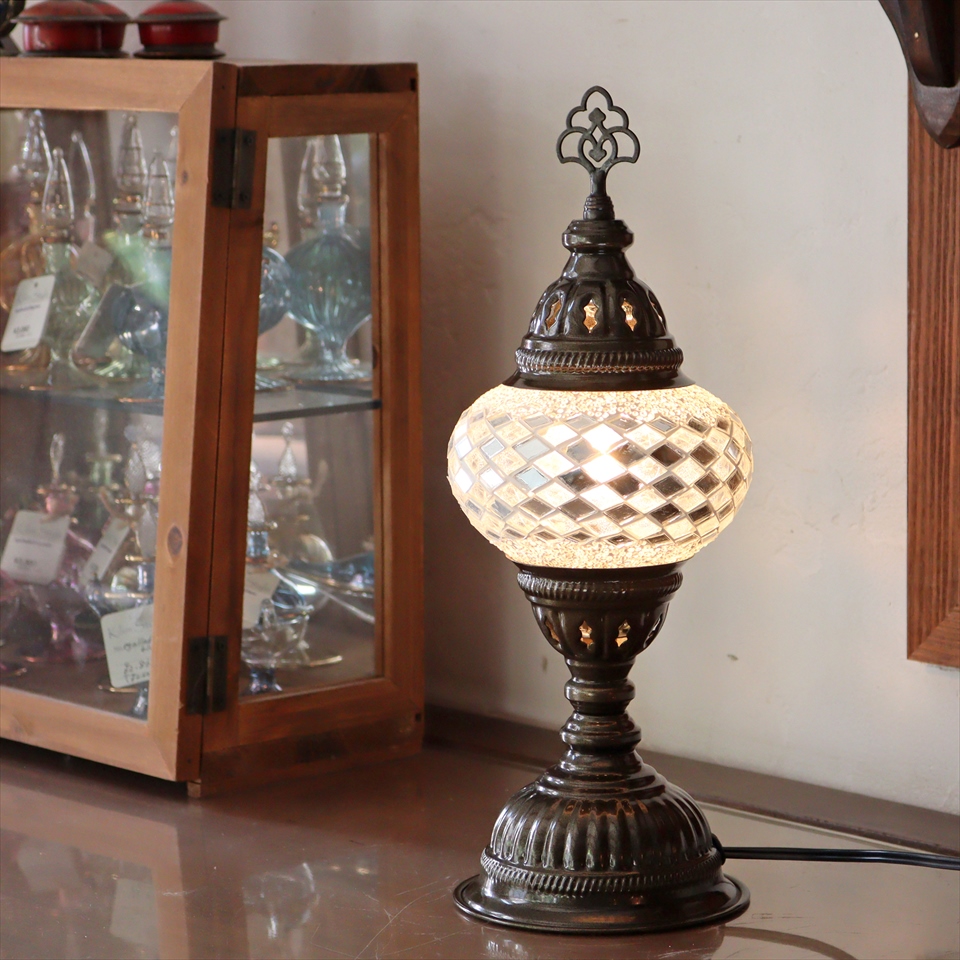 トルコランプ モザイクテーブルランプ 直径13cm 全高36cm ホワイト