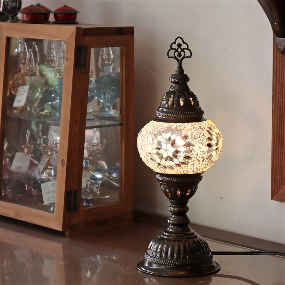 トルコランプ モザイクテーブルランプ 直径13cm 全高36cm ホワイト