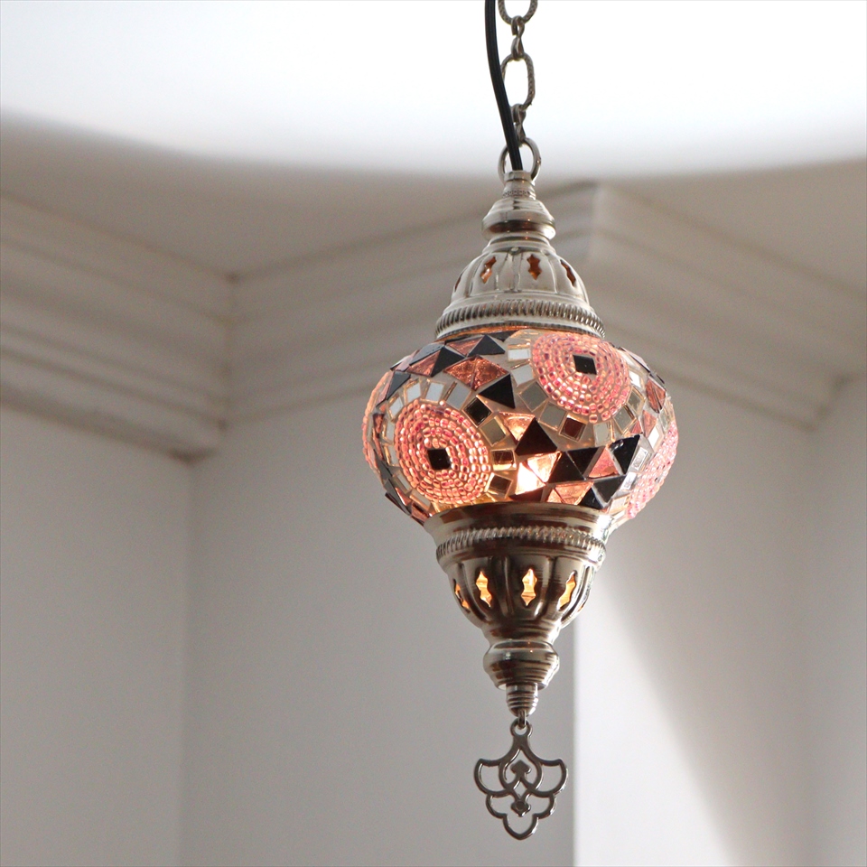 トルコランプ モザイクペンダントランプ 直径13cm 全高67cm パープル シルバーカラーの灯具