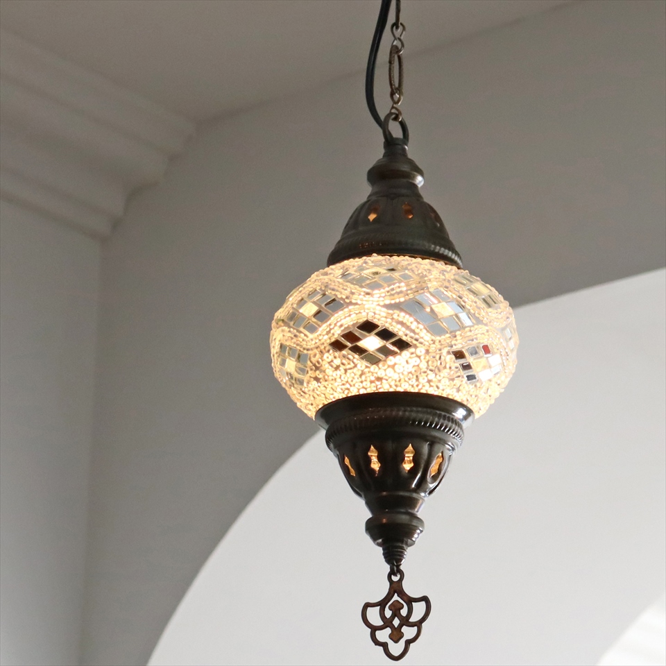 トルコランプ モザイクランプ 直径13cm 全高67cm ホワイト/アーガイル ペンダントライト