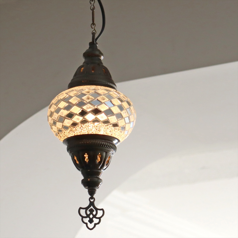 トルコランプ モザイクランプ 直径13cm 全高67cm ホワイト ペンダントライト