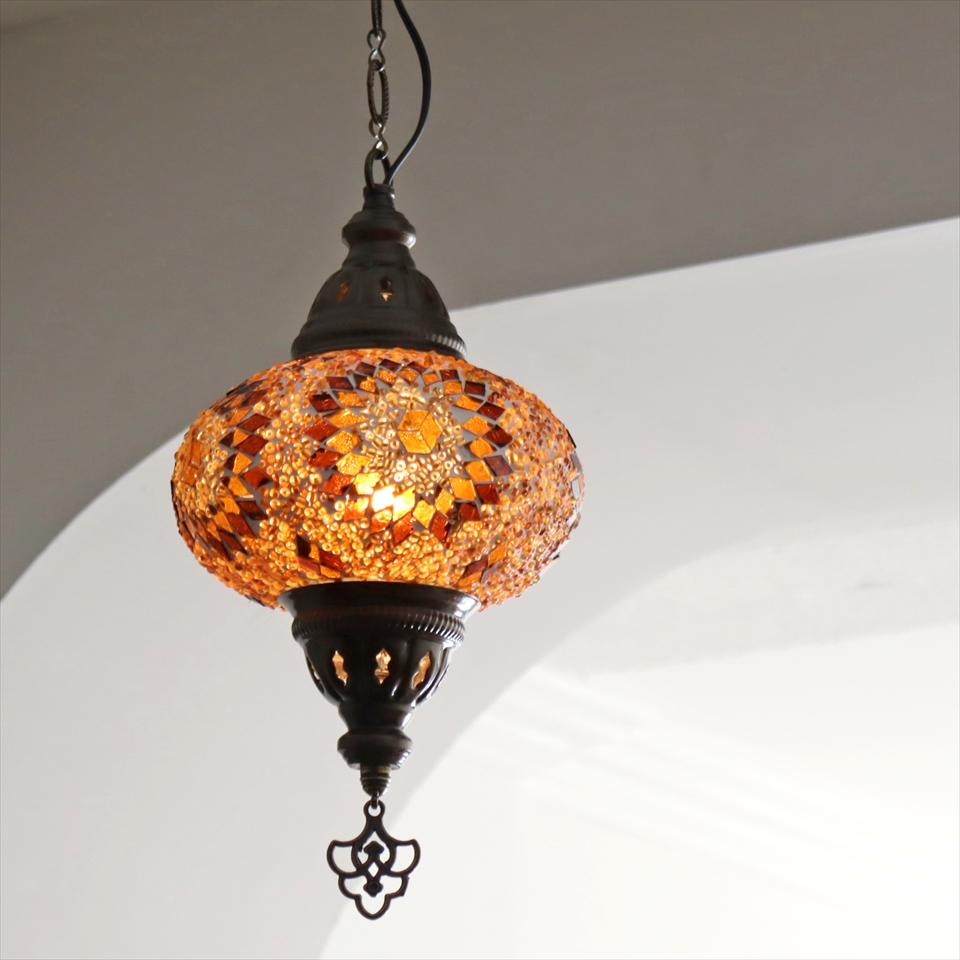 トルコランプ モザイクランプ ペンダントランプ 直径16cm アンバー