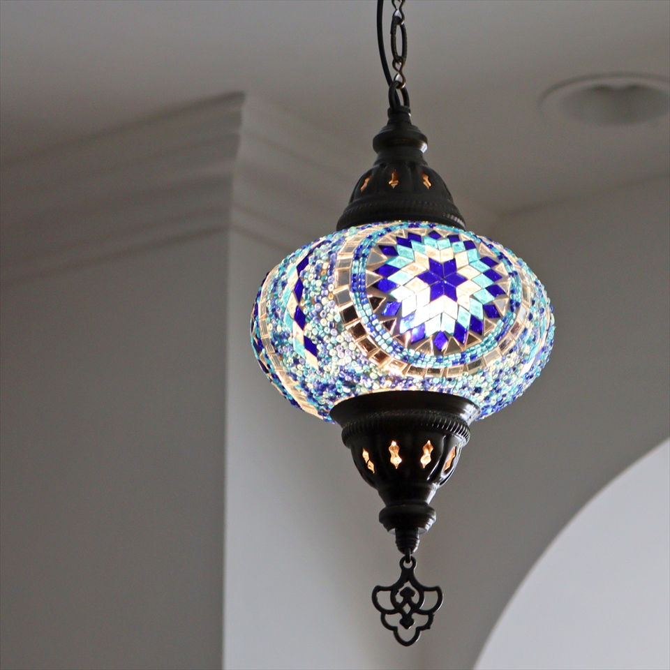 トルコランプ モザイクランプ ペンダントランプ 直径16cm ブルー