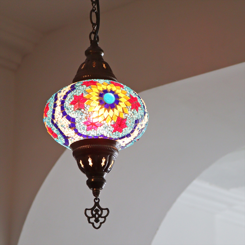 トルコランプ モザイクランプ ペンダントランプ 直径16cm ブルー