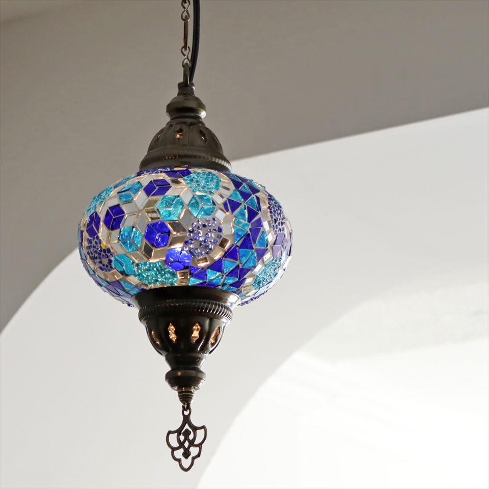 トルコランプ モザイクランプ ペンダントランプ 直径16cm ブルー