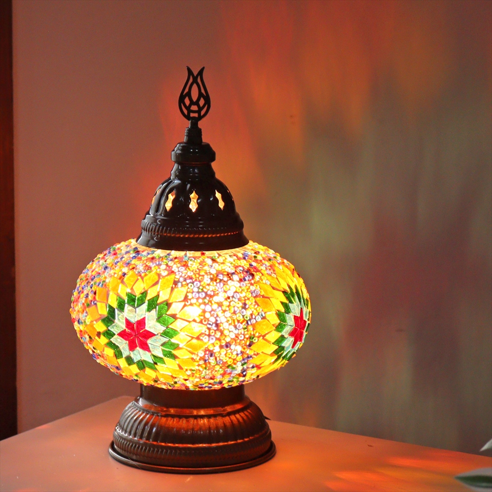 トルコランプ モザイクテーブルランプ 直径16cm 高さ27cm ミックスカラー