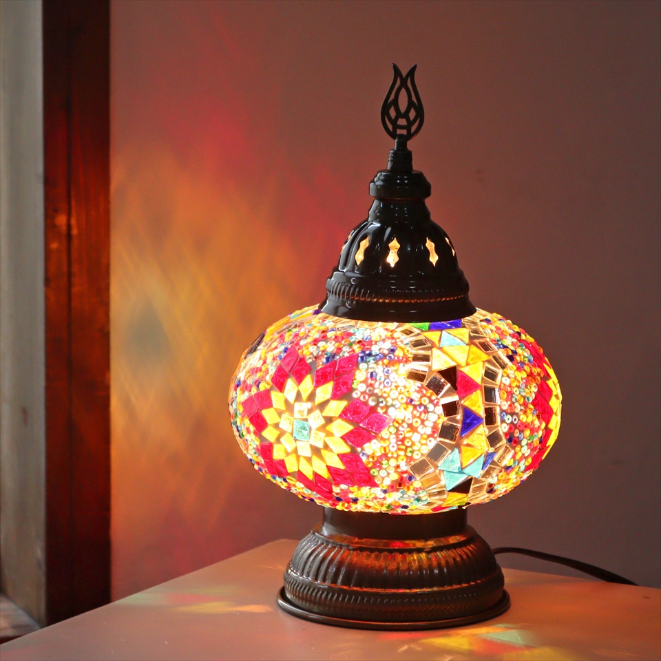 トルコランプ モザイクテーブルランプ 直径16cm 高さ27cm ミックスカラー