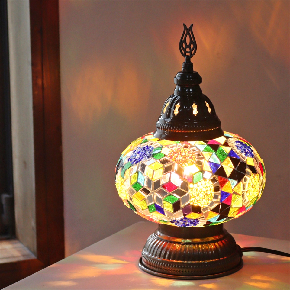 トルコランプ モザイクテーブルランプ 直径16cm 高さ27cm ミックスカラー