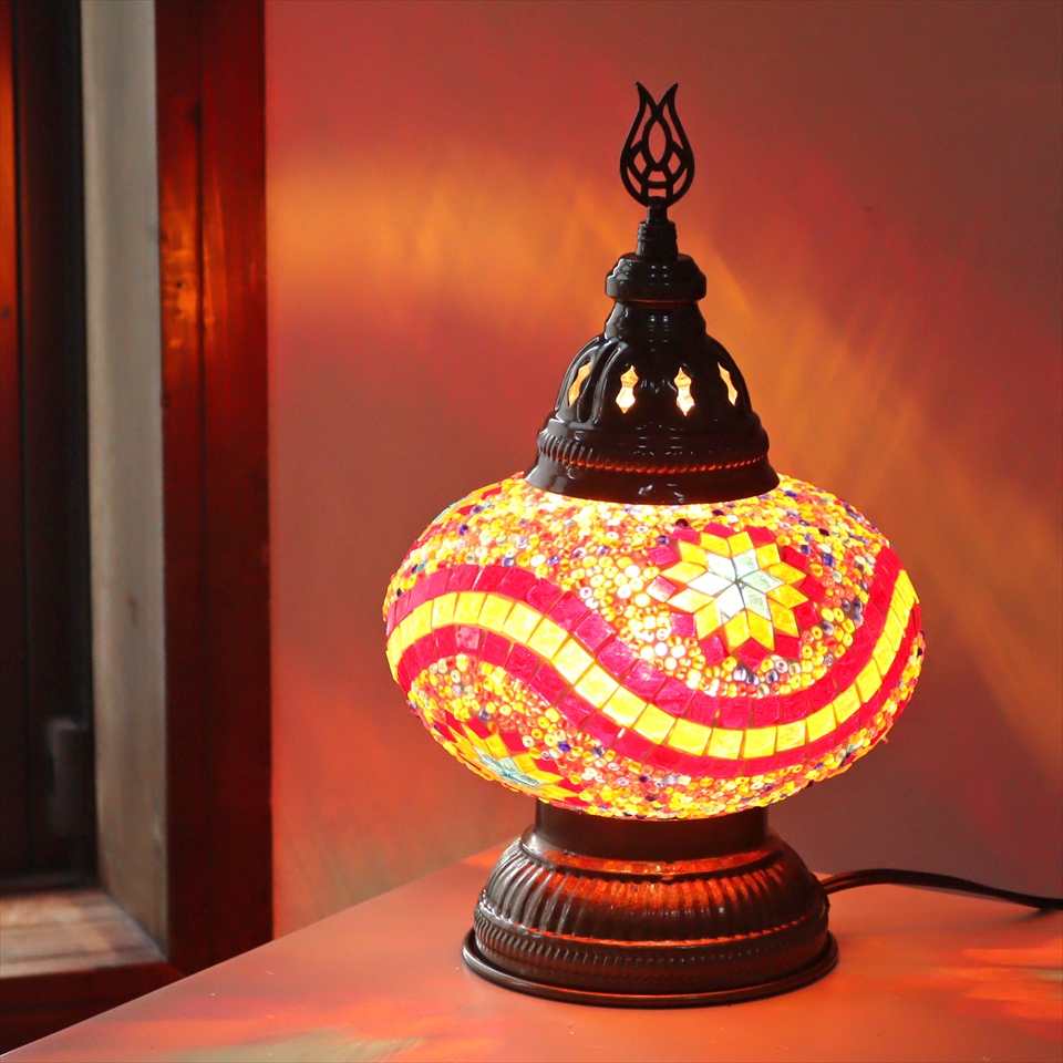 トルコランプ モザイクテーブルランプ 直径16cm 高さ27cm ミックスカラー