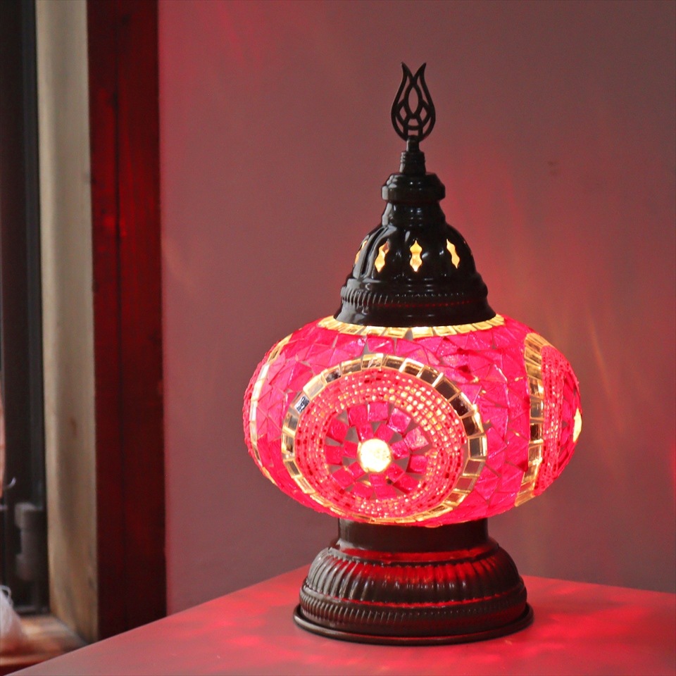 トルコランプ モザイクテーブルランプ 直径16cm 高さ27cm レッド