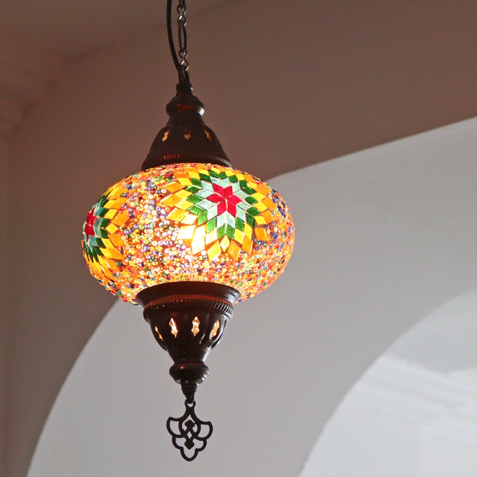 トルコランプ モザイクランプ ペンダントランプ 直径16cm ミックスカラー
