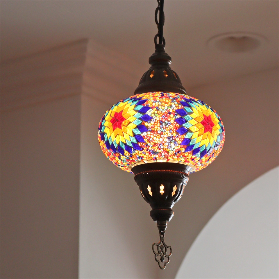 トルコランプ モザイクランプ ペンダントランプ 直径16cm ミックスカラー