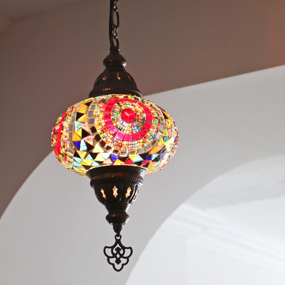 トルコランプ モザイクランプ ペンダントランプ 直径16cm ミックスカラー