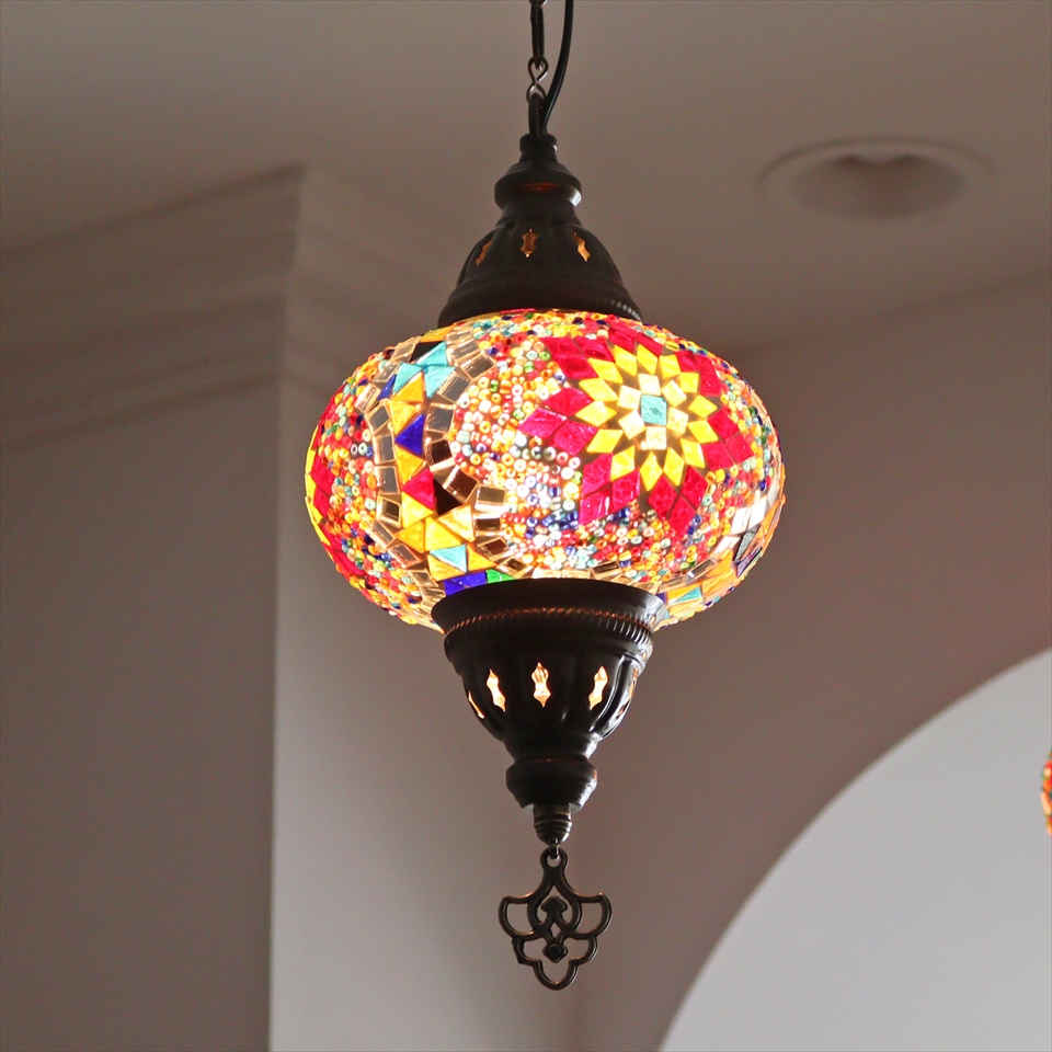 トルコランプ モザイクランプ ペンダントランプ 直径16cm ミックスカラー