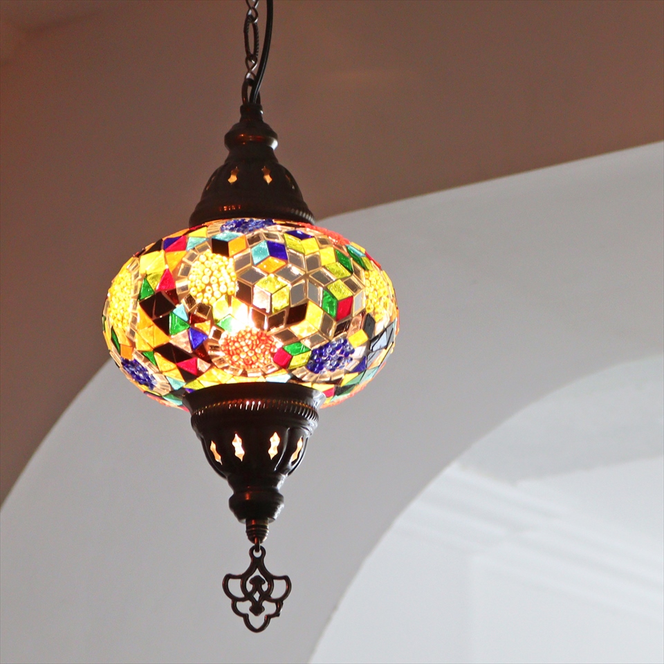 トルコランプ モザイクランプ ペンダントランプ 直径16cm ミックスカラー