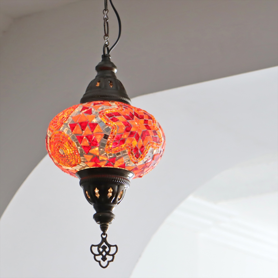 トルコランプ モザイクランプ ペンダントランプ 直径16cm オレンジ