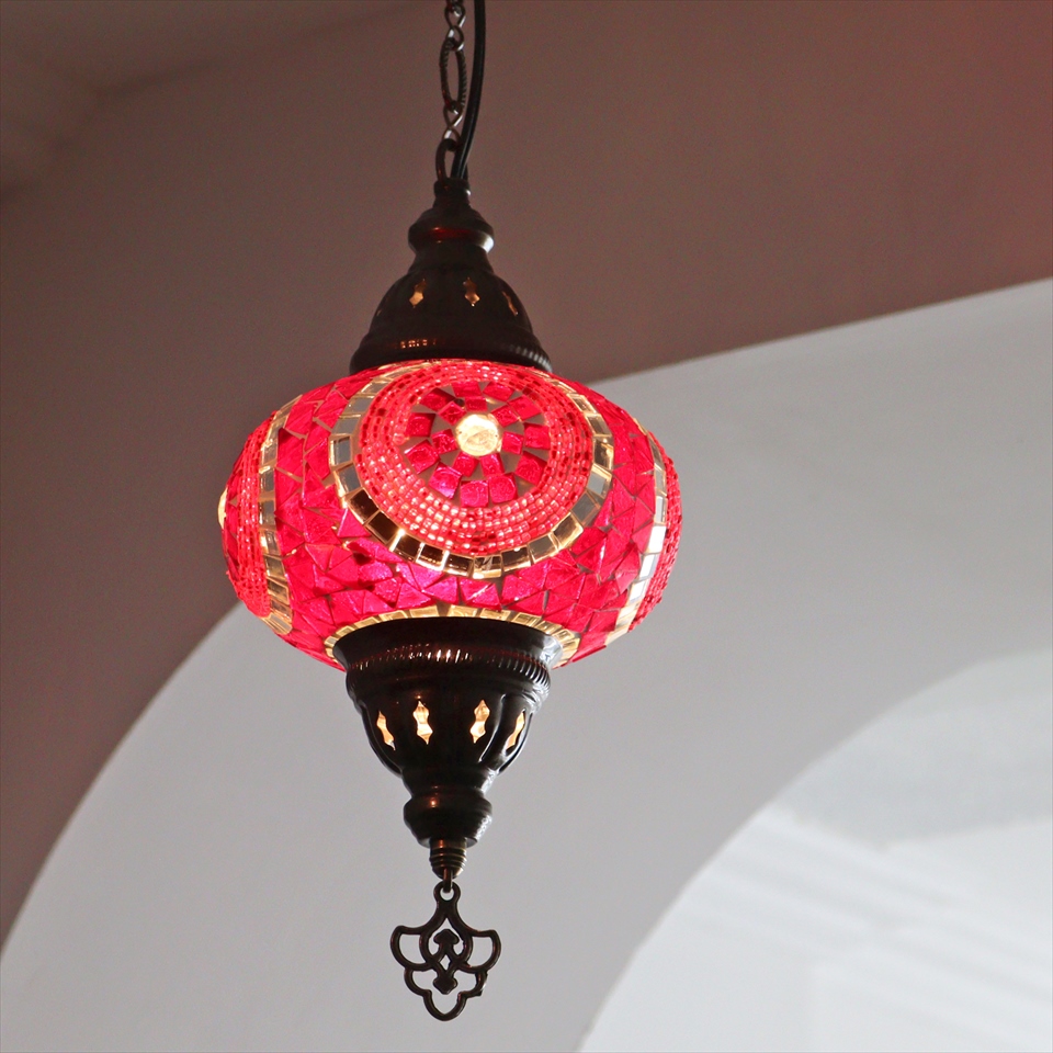 トルコランプ モザイクランプ ペンダントランプ 直径16cm レッド