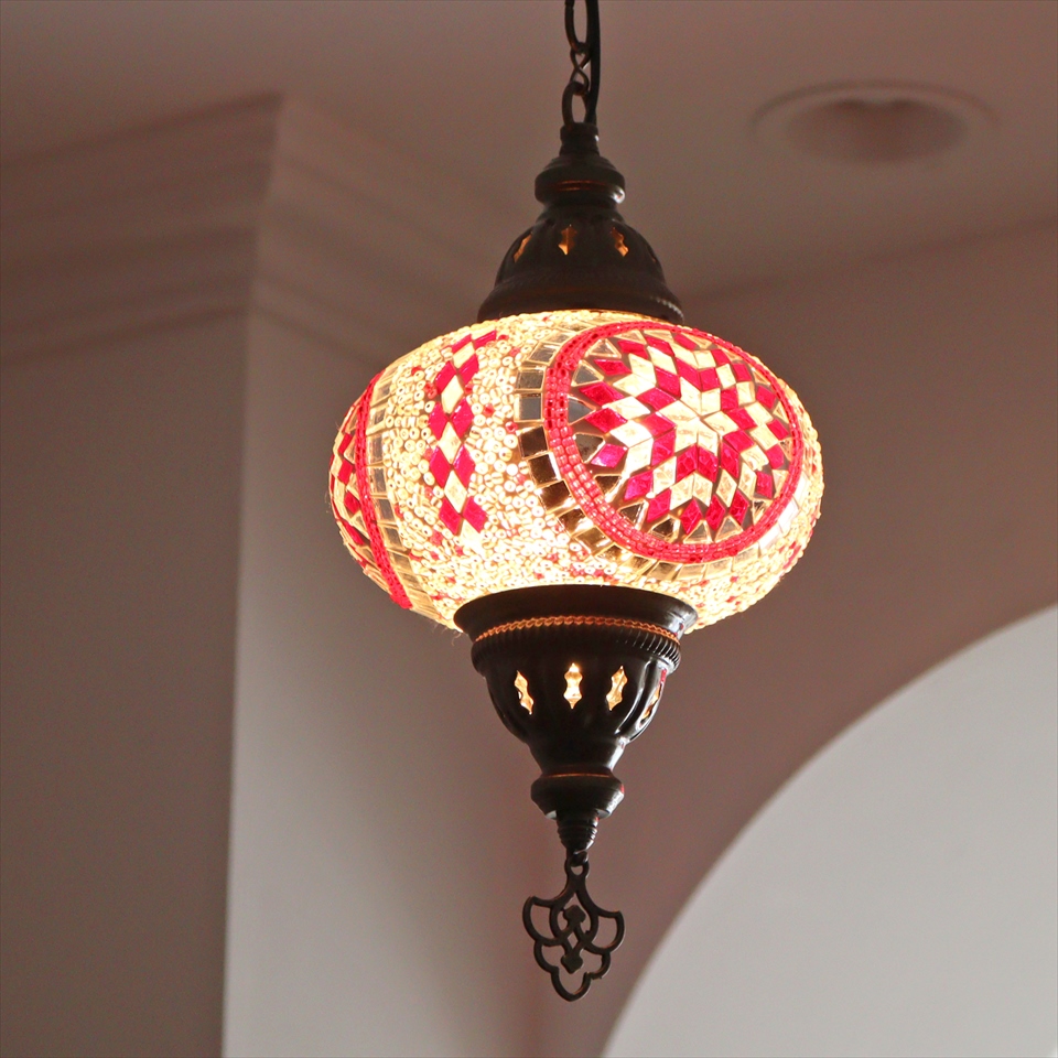トルコランプ モザイクランプ ペンダントランプ 直径16cm レッド