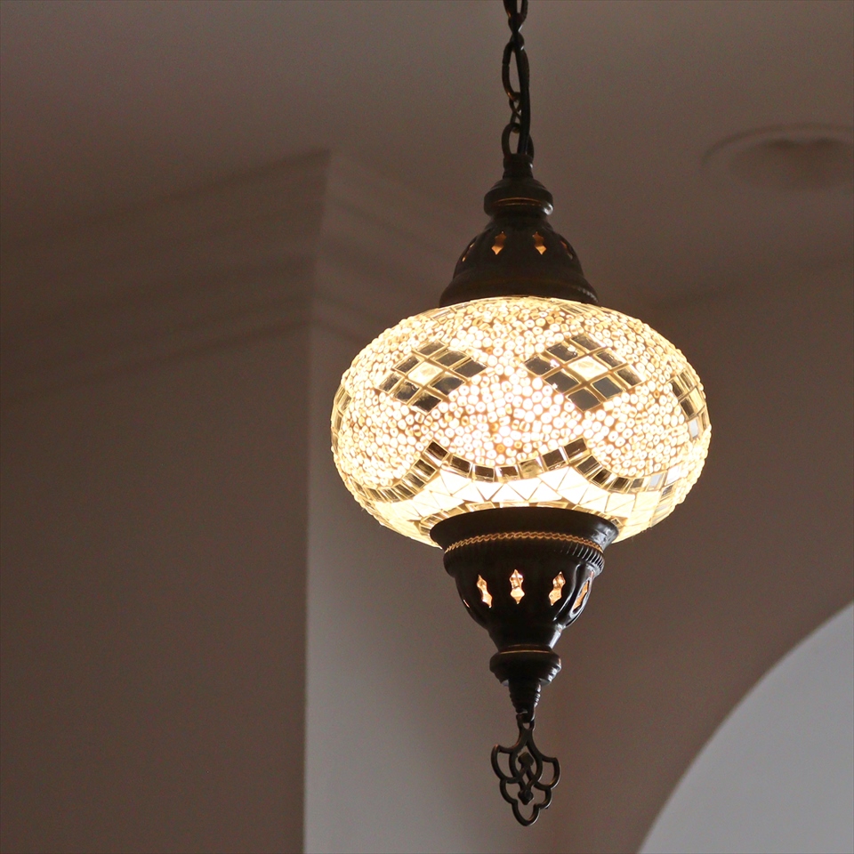 トルコランプ モザイクランプ ペンダントランプ 直径16cm ホワイト