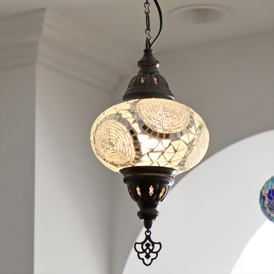 トルコランプ モザイクランプ ペンダントランプ 直径16cm ホワイトサークル