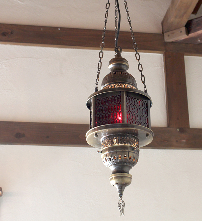 トルコオットマンガラスランプ/パシャ・ヘキサゴナル・エスニック照明パープルM灯具付き・白熱電球付属