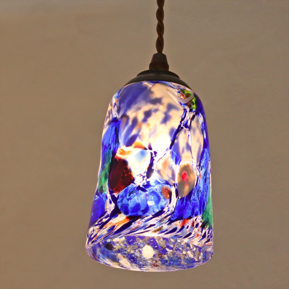 ベネチアンガラス　ランプシェード　ペンダントランプ　/Venetian Glass Shade Light 直径10cm 全高67cm　モネ　ブルー　/E17・25W電球付属 【現品お届け】