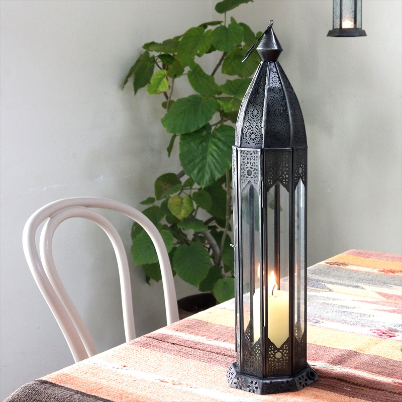 モロッコランタン・キャンドルホルダー　高さ46cm　Morocco Lantern Candle holder８面ガラス