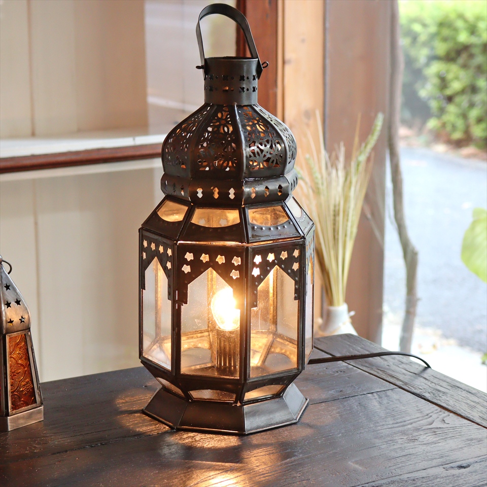 モロッコランタン テーブルランプ 高さ36cm 直径16cm クリア フロアランプ