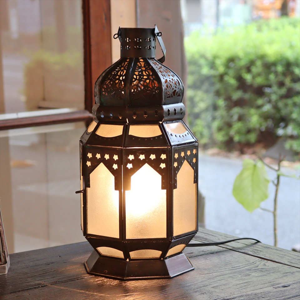 モロッコランタン テーブルランプ 高さ36cm 直径16cm フロスト フロアランプ