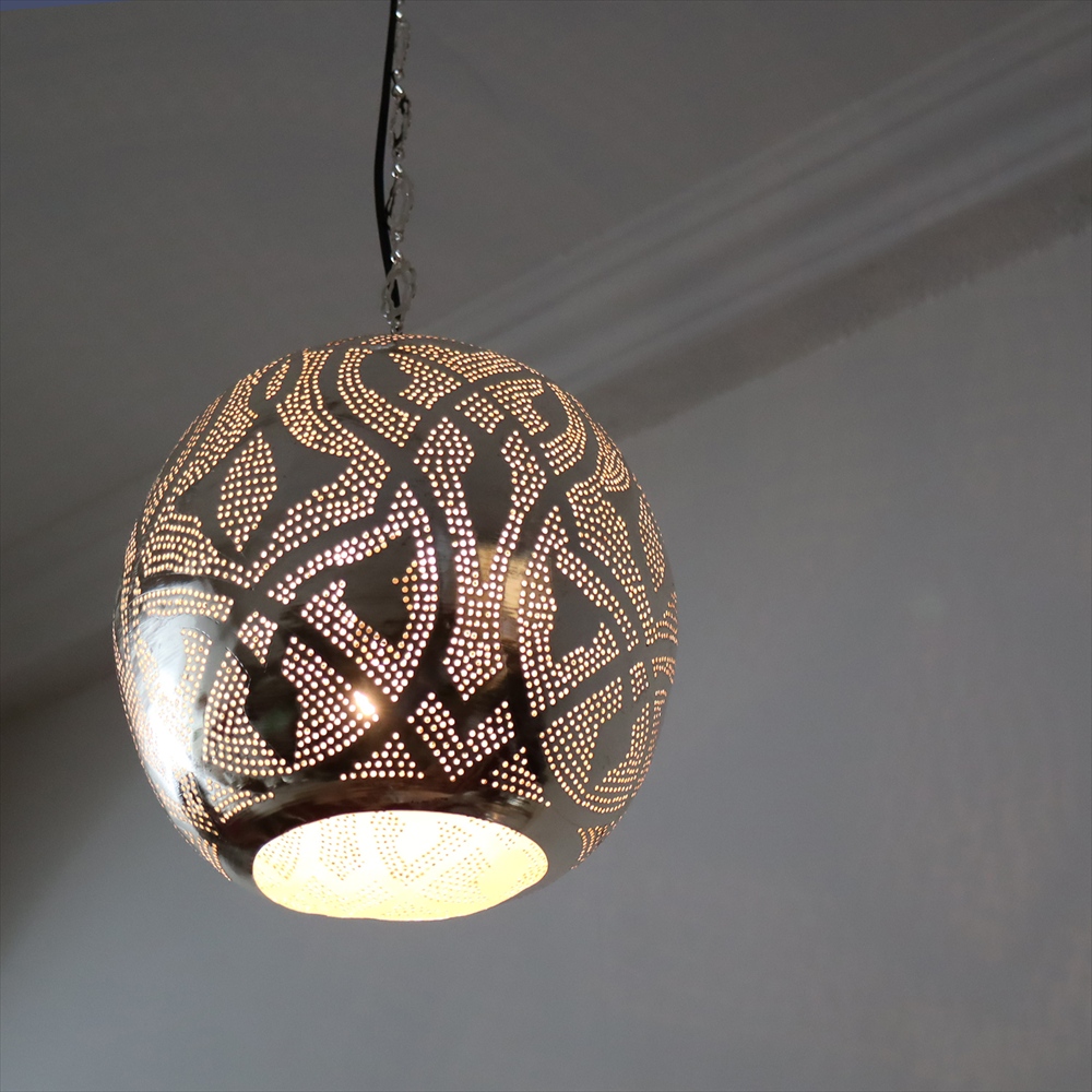 【10%OFF】メタルシェード モロッコランプ　Moroccan Metal shade Lamps　ペンダントランプ ラウンド形　ロータス　φ26cm　エジプト製