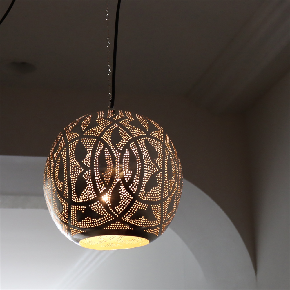 【10%OFF】メタルシェード モロッコランプ　Moroccan Metal shade Lamps　ペンダントランプ ラウンド形　ロータス　φ26cm　エジプト製