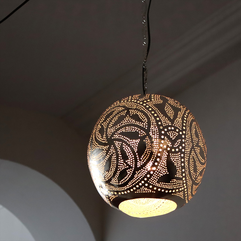 【10%OFF】モロッコランプ/Moroccan Metal shade Lamps メタルシェード　ペンダントランプラウンド形　ロータス　φ26cm　エジプト製