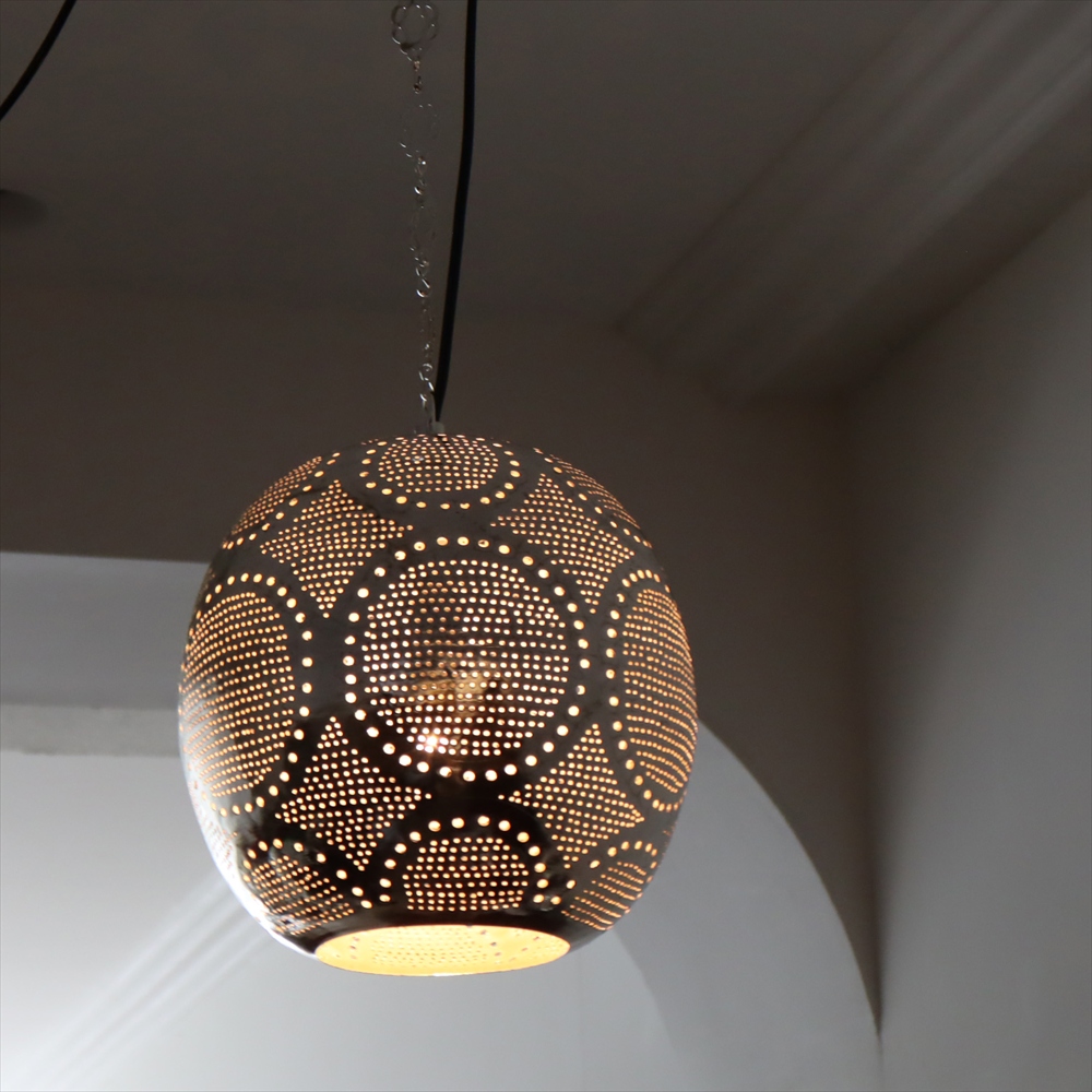 【10%OFF】メタルシェード モロッコランプ　Moroccan Metal shade Lamps　ペンダントランプ ラウンド形　サークル　φ26cm　エジプト製