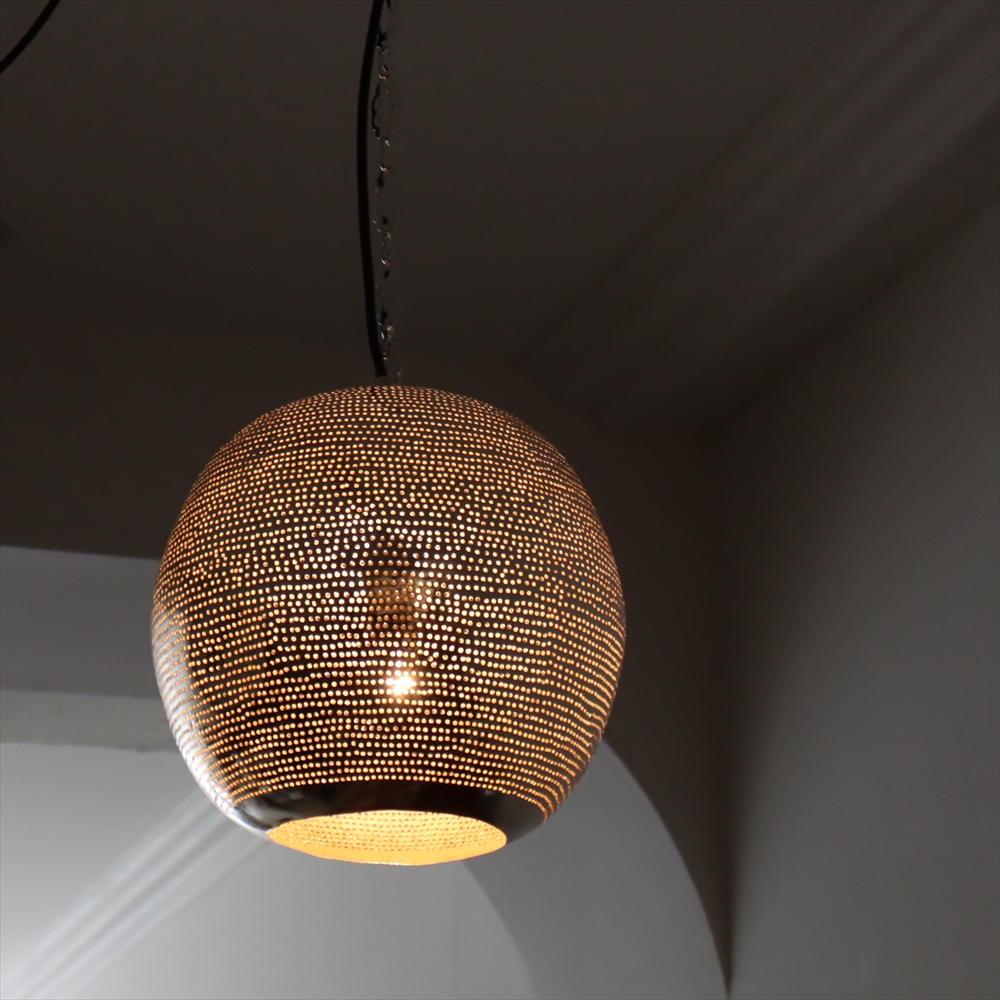 【10%OFF】モロッコランプ/Moroccan Metal shade Lamps メタルシェード　ペンダントランプラウンド形　ドット　　φ26cm　エジプト製