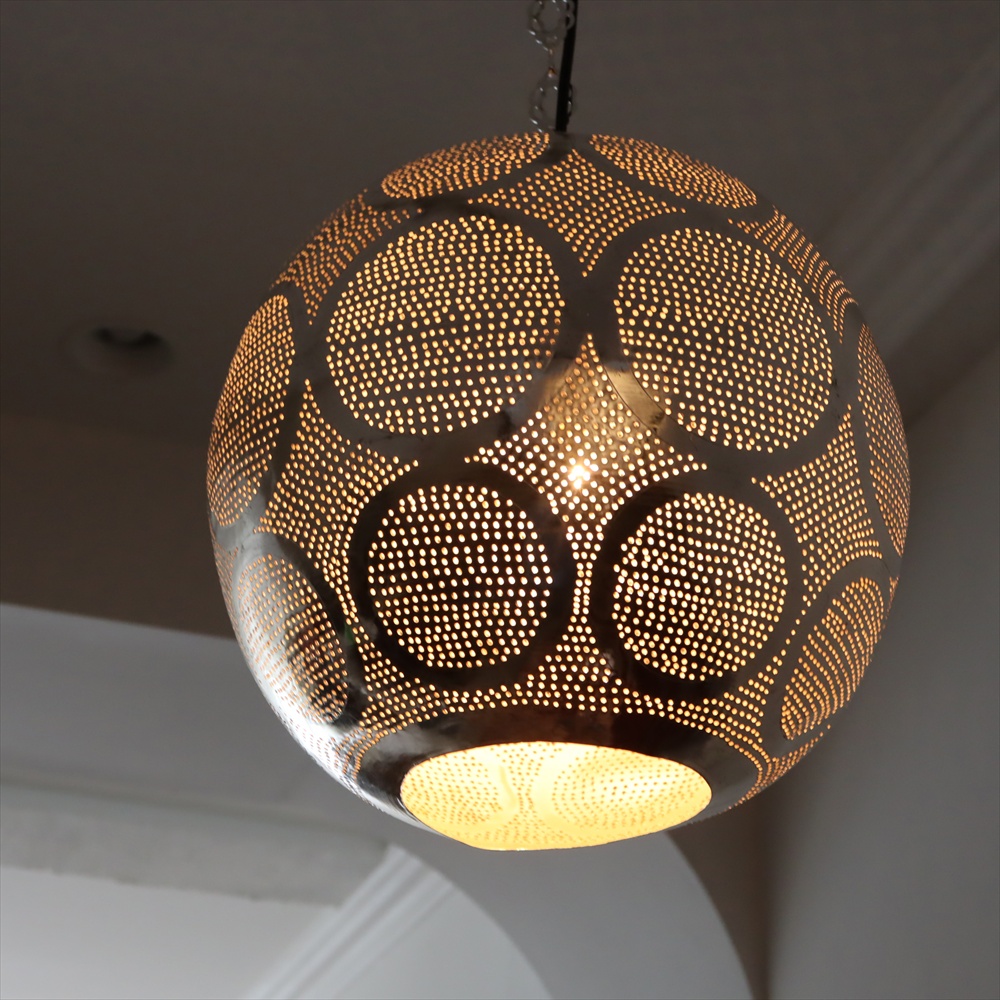 【10%OFF】モロッコランプ/Moroccan Metal shade Lamps メタルシェード　ペンダントランプラウンド形 φ28cm　サークル