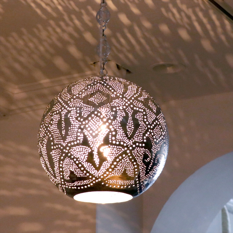 モロッコランプ/メタルシェード・ペンダントランプ 直径30cm Moroccan Metal shade Lamps  エジプト製/ロータス E26 40W 白熱球付き