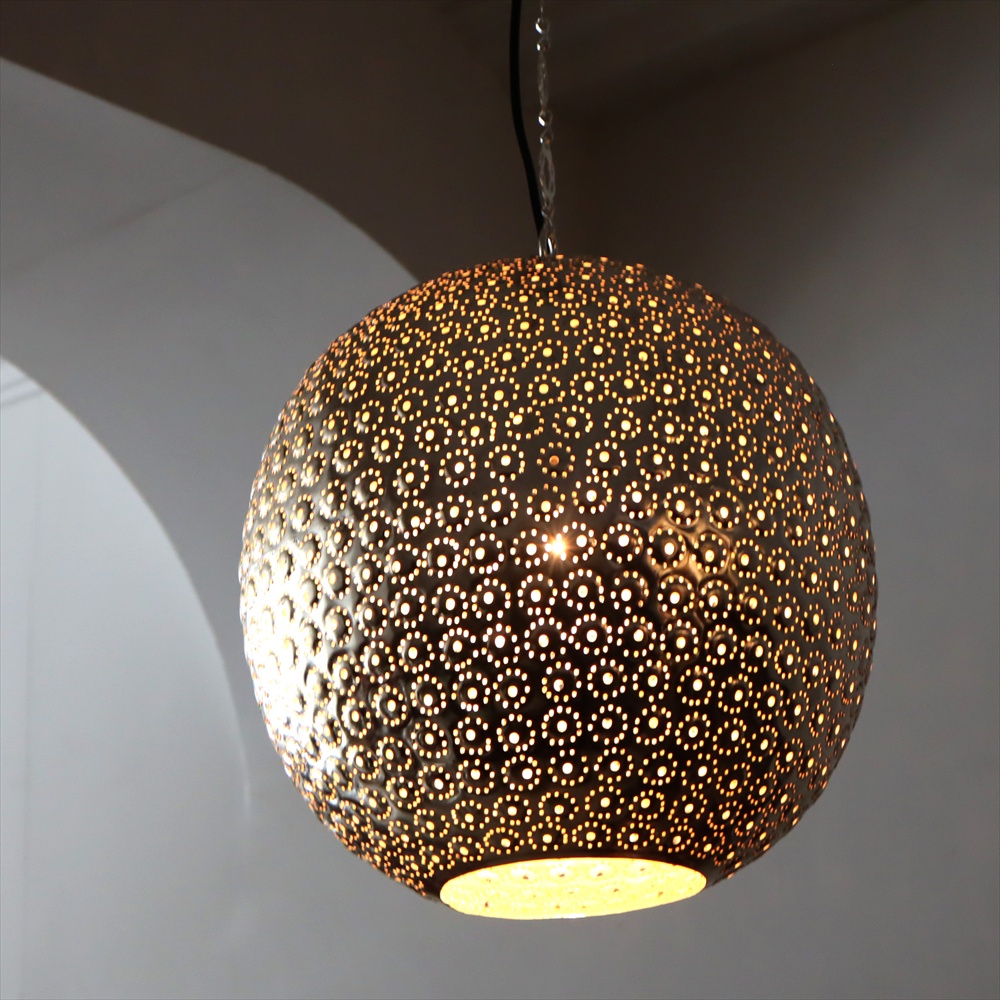 【10%OFF】メタルシェード モロッコランプ　Moroccan Metal shade Lamps　ペンダントランプ ラウンド形 φ28cm　パイナップル