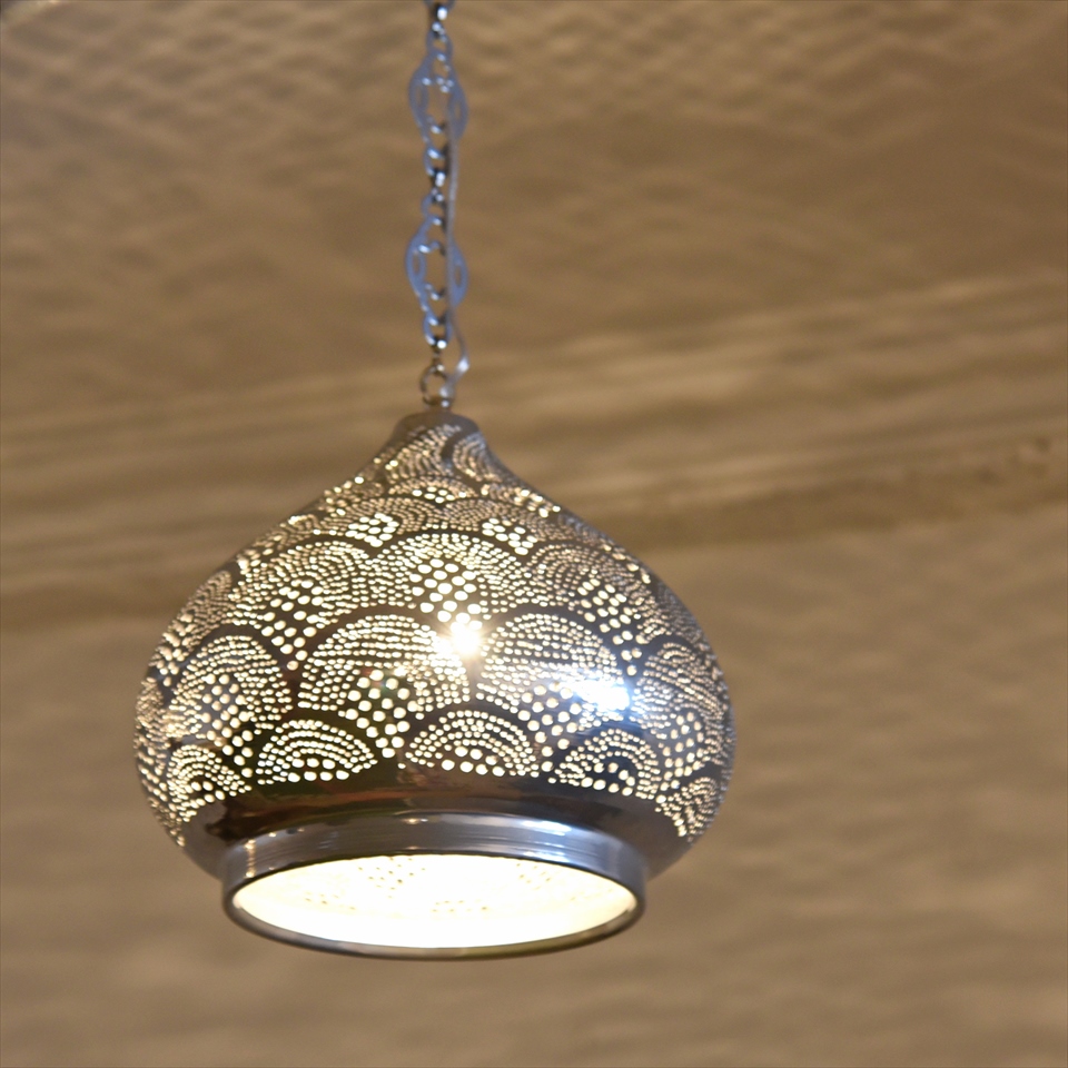 モロッコランプ/メタルシェード・ペンダントランプ 直径27cm Moroccan Metal shade Lamps sogan  エジプト製/レインボー E17 25W 白熱球付き