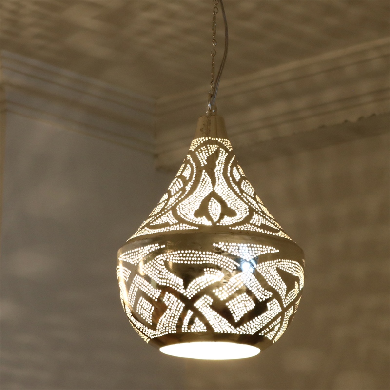 メタルシェード・モロッコランプΦ22cm　Moroccan Metal shade Lamps　ペンダントランプ タジン/ロータス シルバー色 口金E17 エジプト製