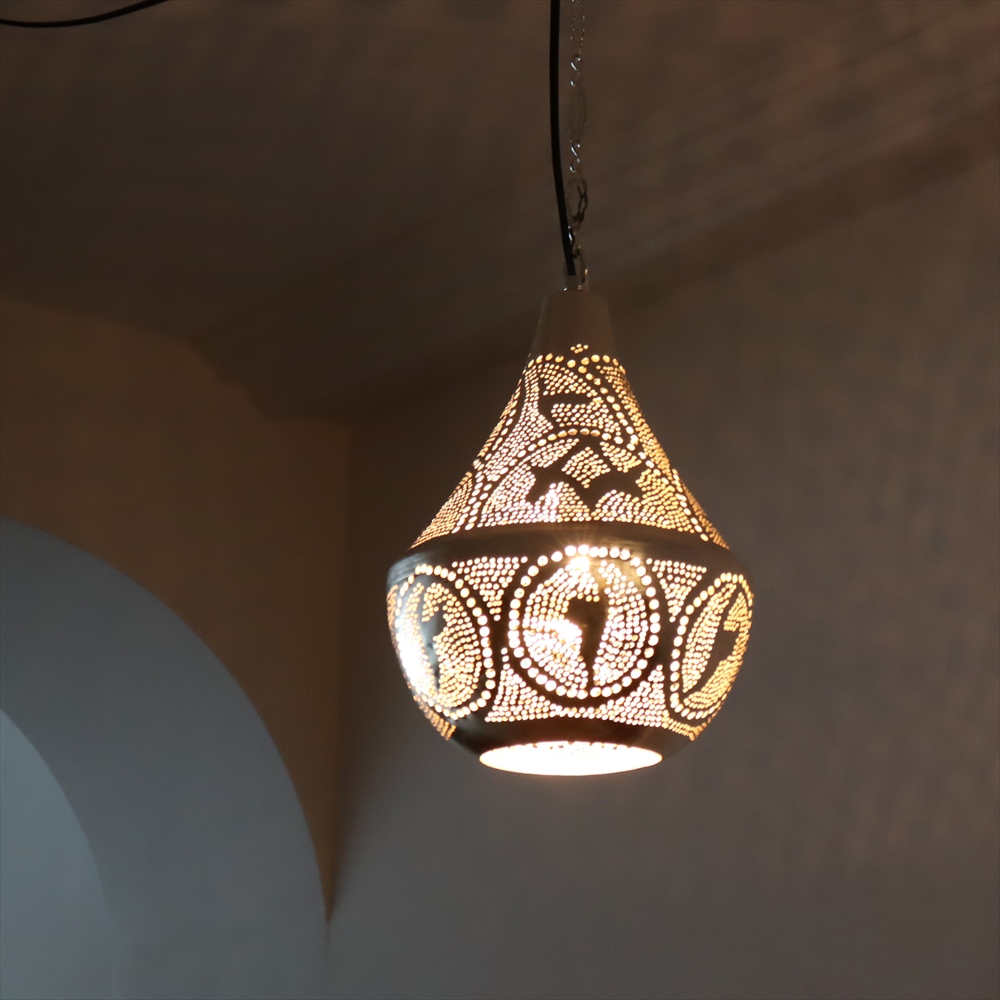 メタルシェード　モロッコランプ　Moroccan Metal shade Lamps　ペンダントランプ タジン形　ロータス φ19cm　　エジプト製
