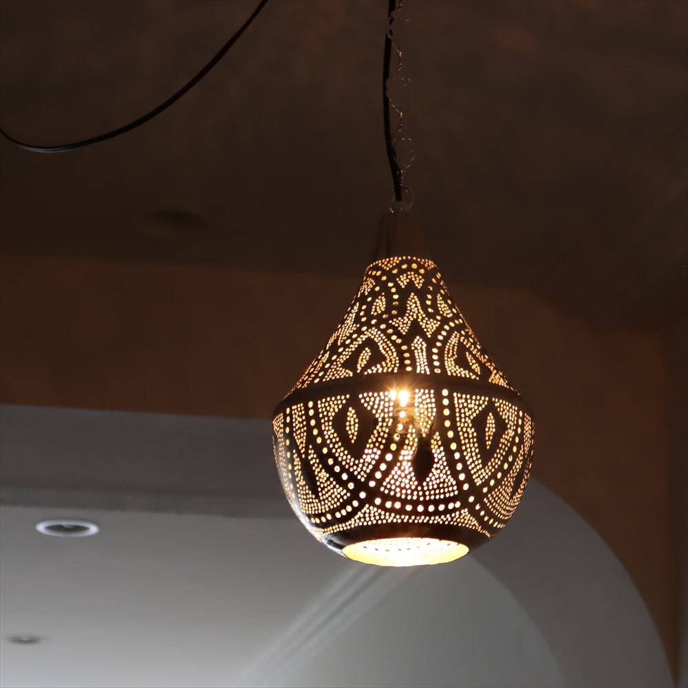 メタルシェード　モロッコランプ　Moroccan Metal shade Lamps　ペンダントランプ タジン形　ロータス φ19cm　エジプト製